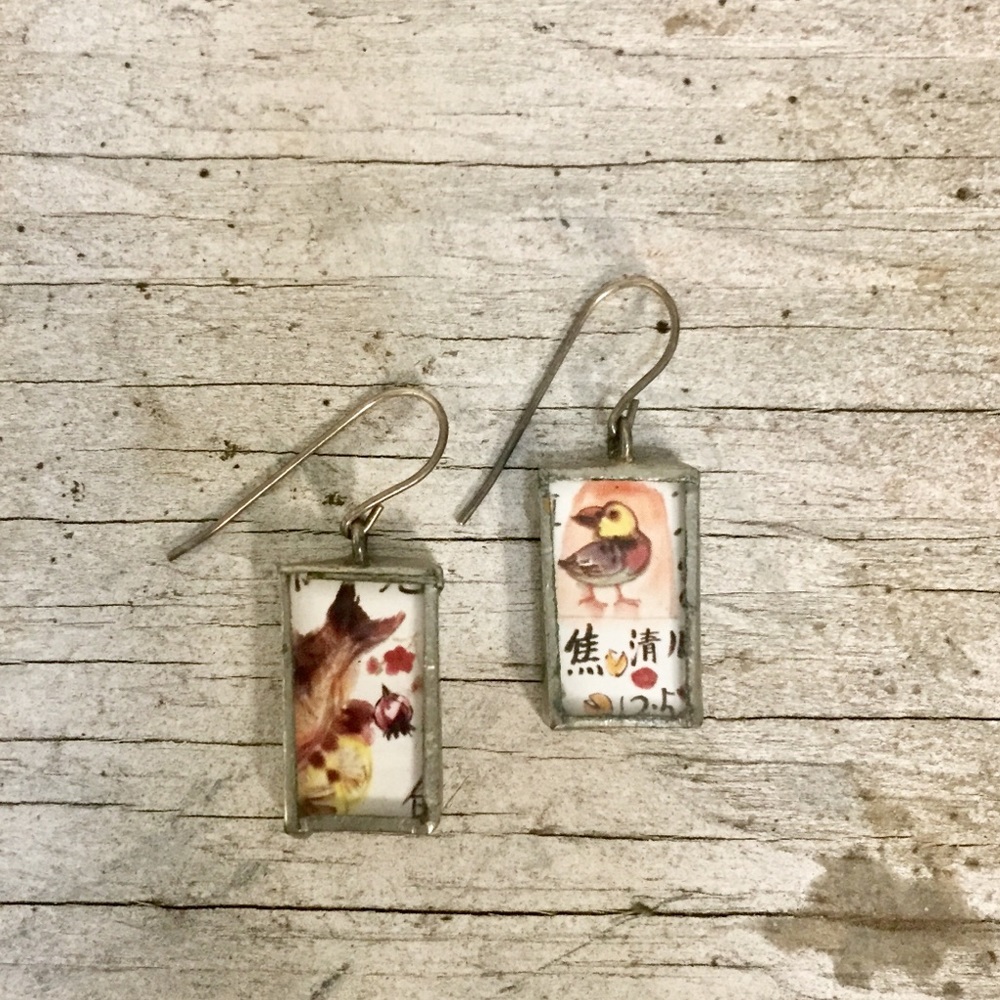 Artsy birds and flowers earrings